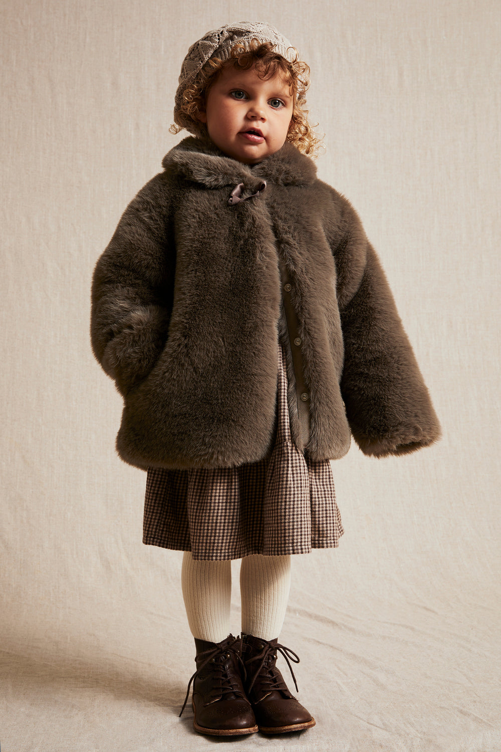 Kids brown faux fur jacket