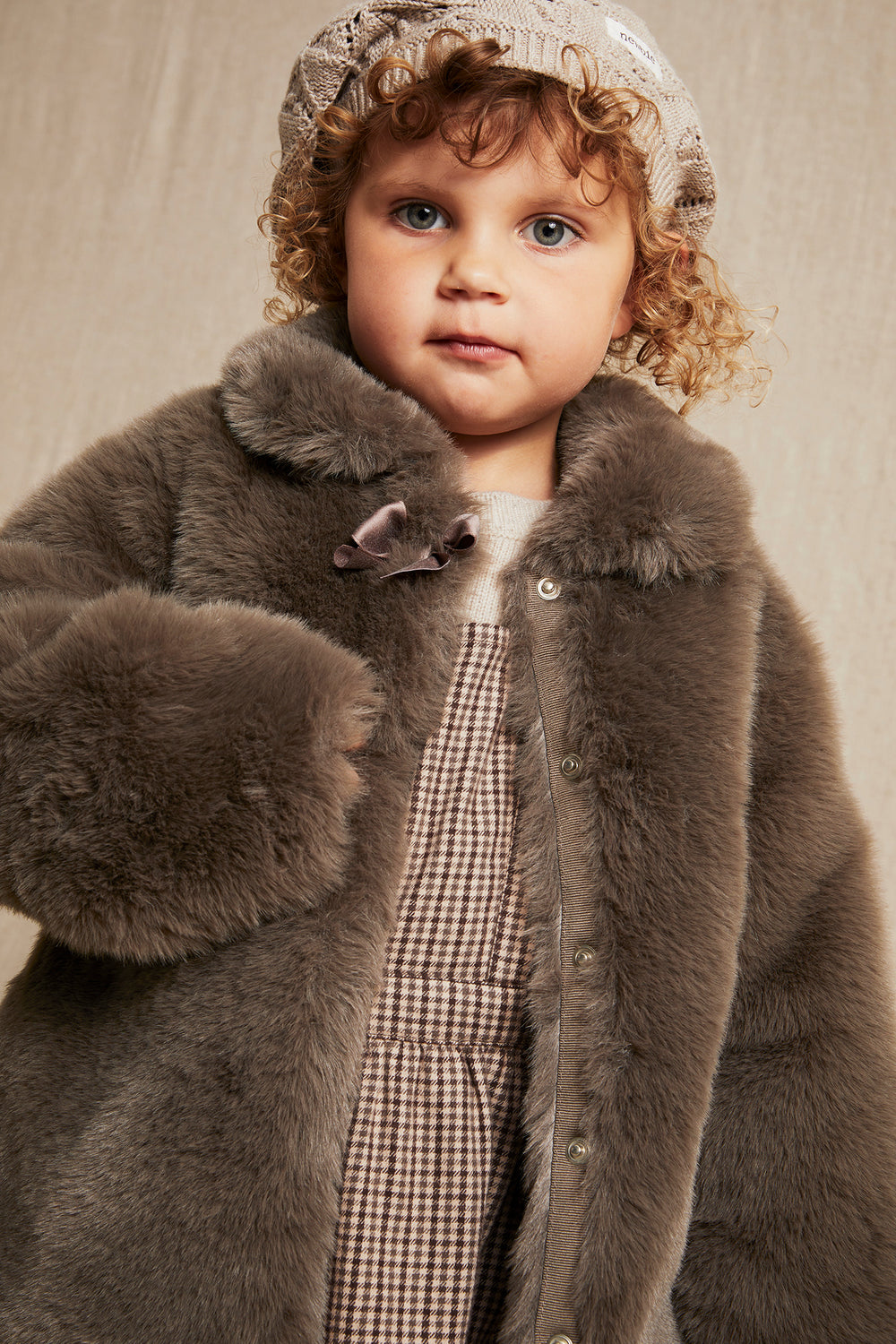 Kids brown faux fur jacket