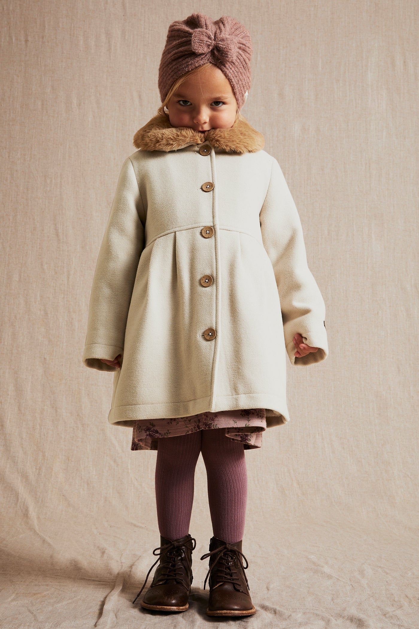 Baby & kids' beige faux fur collar coat