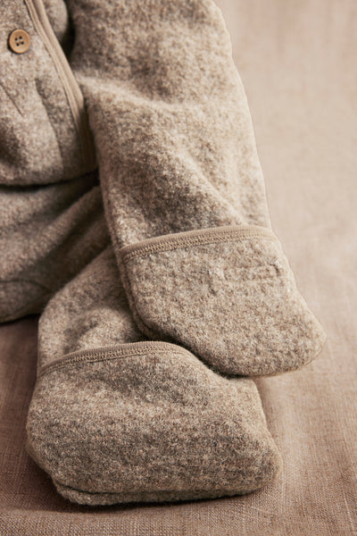 Baby brown wool pramsuit with hood ears