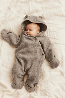 Baby brown wool pramsuit with hood ears