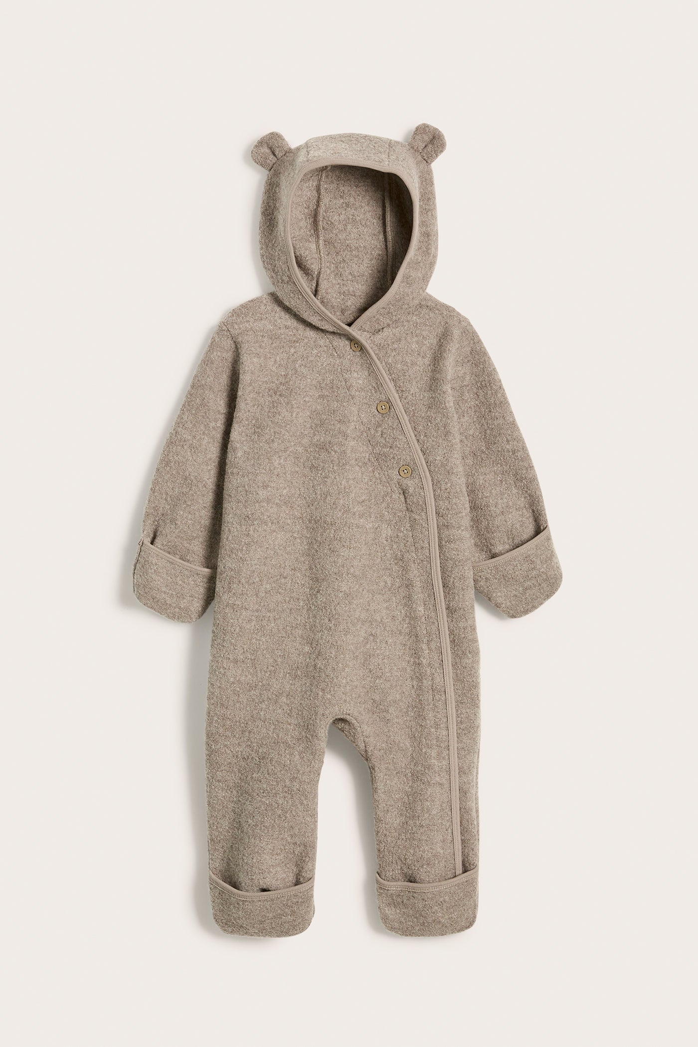 Baby brown wool coverall with hood ears