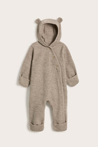 Baby brown wool coverall with hood ears