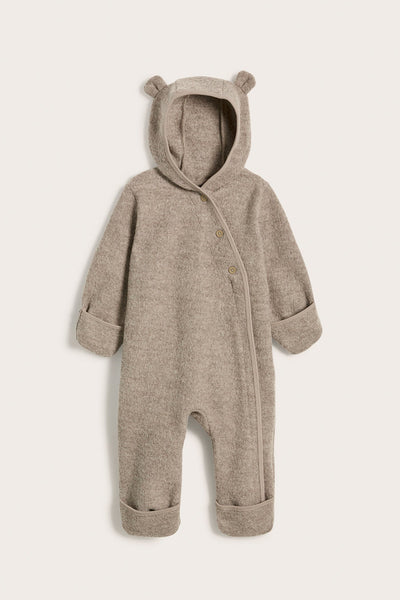 Baby brown wool pramsuit with hood ears