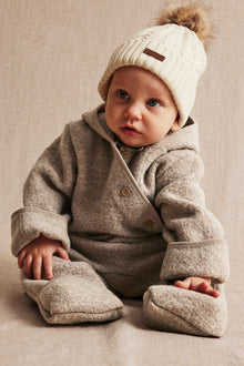 Baby brown wool coverall with hood ears