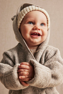 Baby brown wool coverall with hood ears