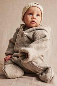 Baby brown wool coverall with hood ears