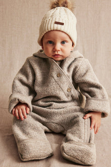 Baby brown wool coverall with hood ears