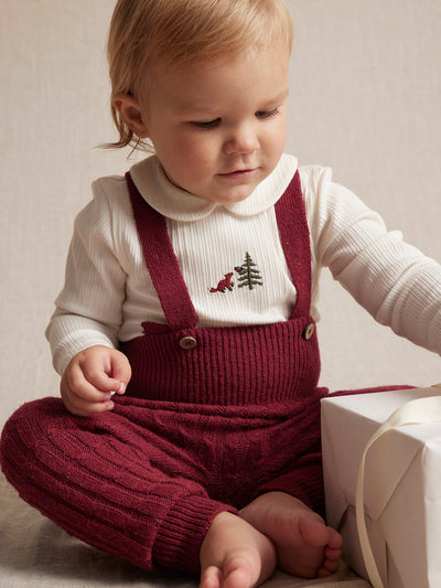 Baby red knitted suspender leggings