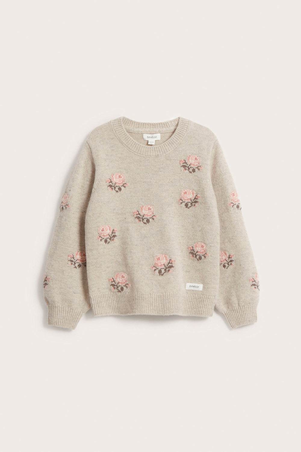 Kids beige jacquard knit rose jumper Newbie