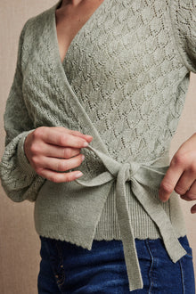 Women's green wool wrap cardigan