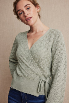 Women's green wool wrap cardigan
