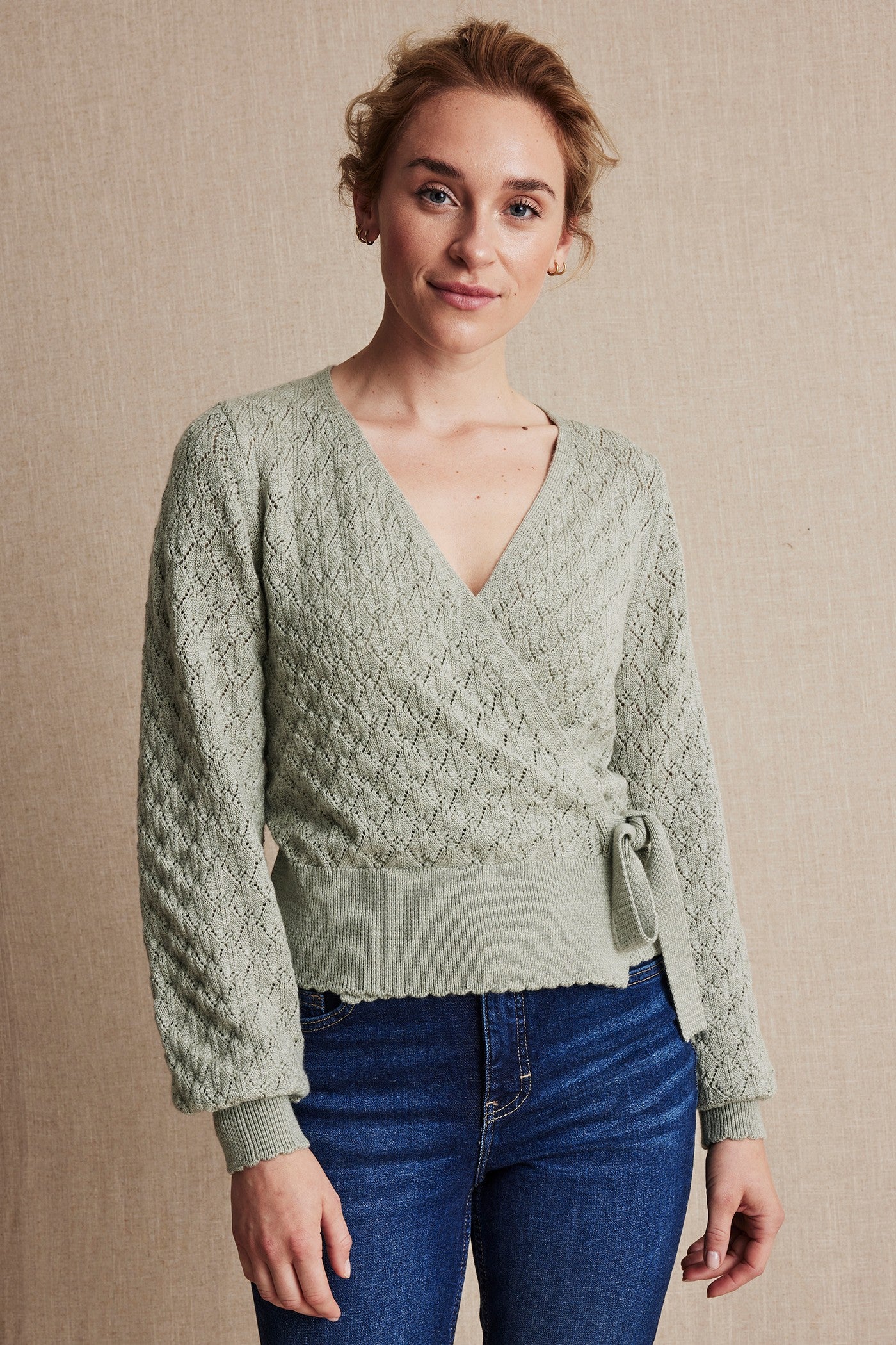 Women's green wool wrap cardigan