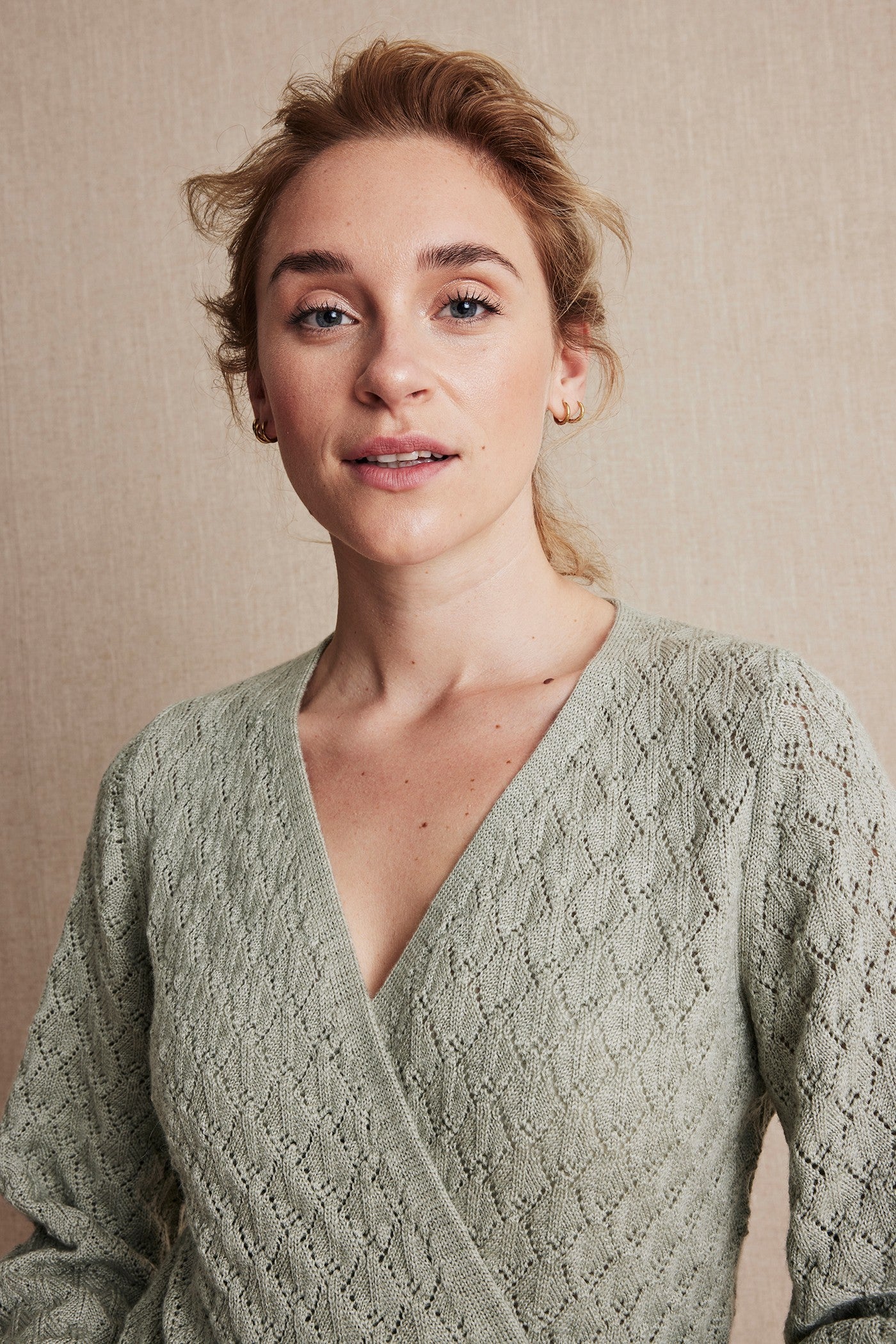 Women's green wool wrap cardigan