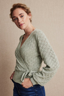 Women's green wool wrap cardigan