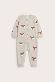 Baby grey jacquard-knit fox jumpsuit