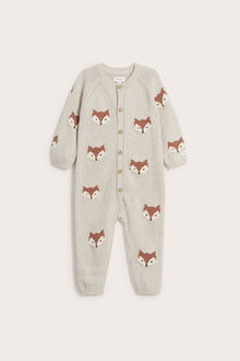Baby grey jacquard-knit fox jumpsuit