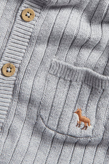 Baby grey rib-knit fox jumpsuit