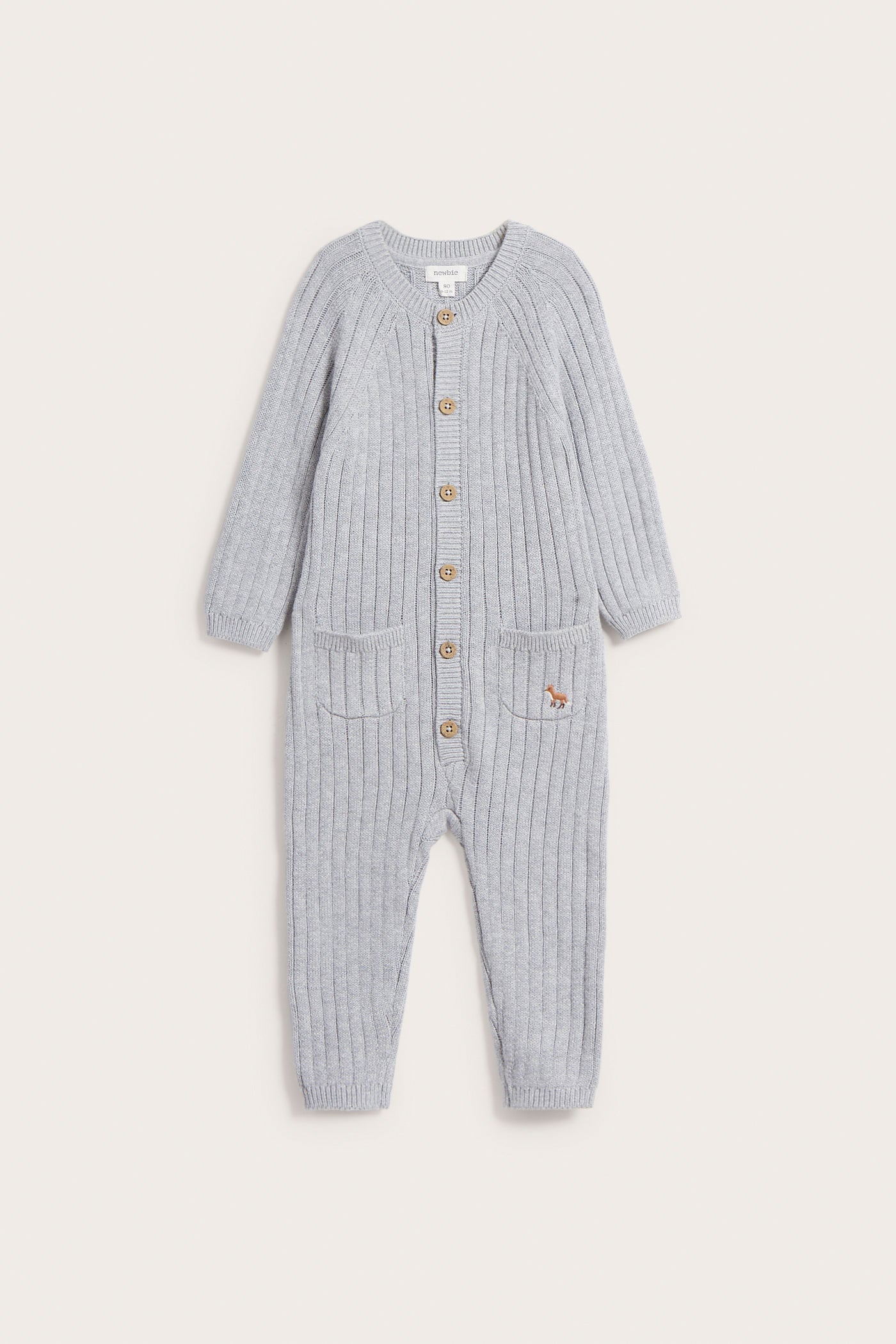 Baby grey rib-knit fox jumpsuit