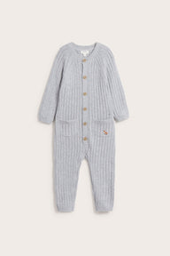 Baby grey rib-knit fox jumpsuit