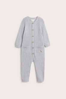 Baby grey rib-knit fox jumpsuit