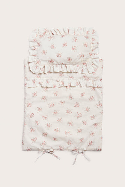 Floral bedding set for a doll bed