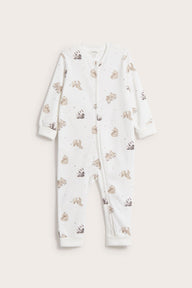 Baby white animal patterned sleepsuit