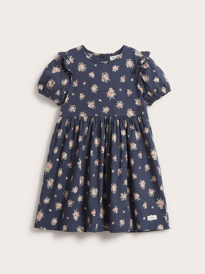 Navy Baby Girl Dress Infant Cotton Navy Dress with Chiffon 2024 and Matching Headband