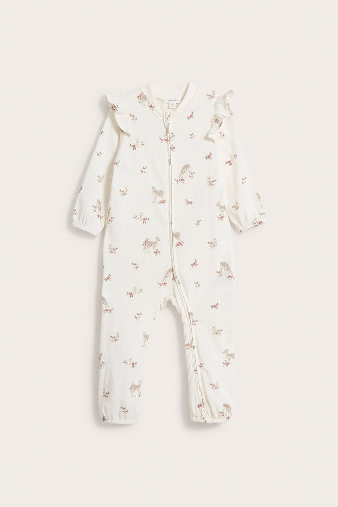 Baby white deer garden sleepsuit Newbie