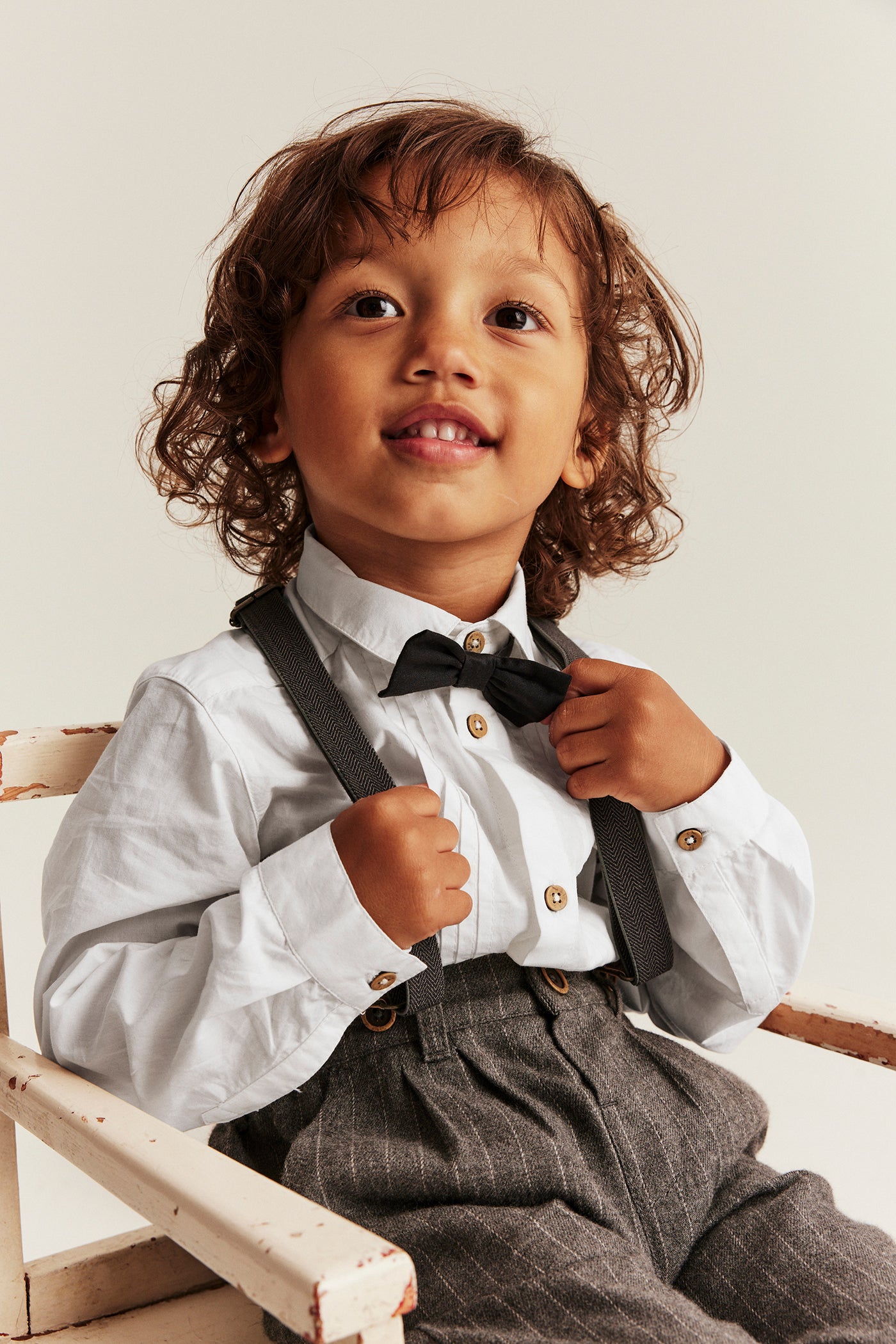 Kids white tuxedo bow tie shirt