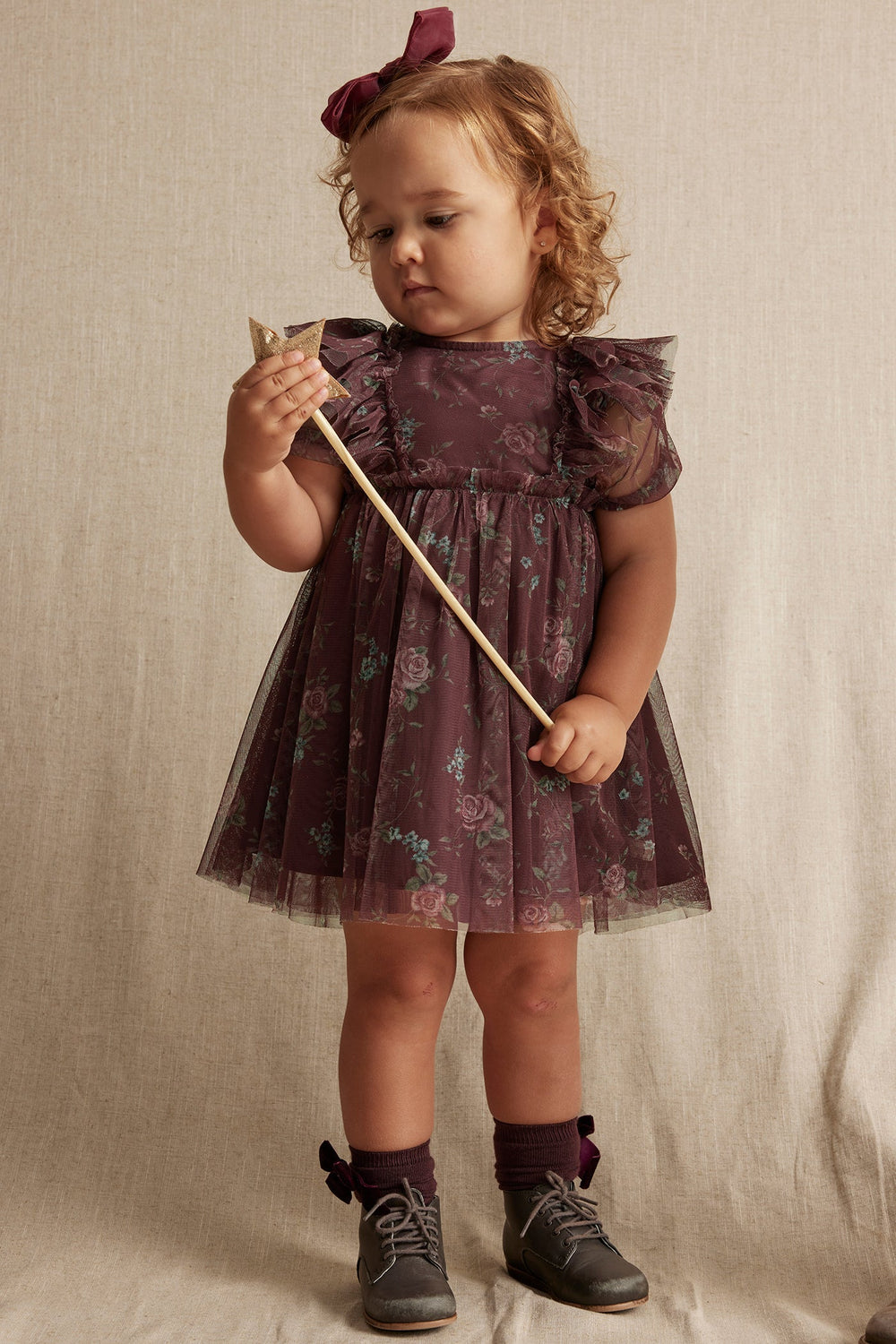 Baby burgundy floral chiffon dress Newbie