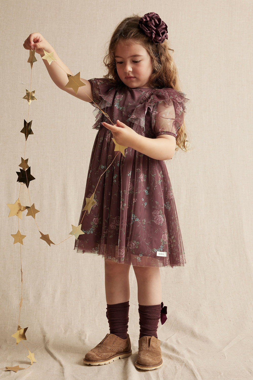 Kids burgundy floral chiffon dress Newbie