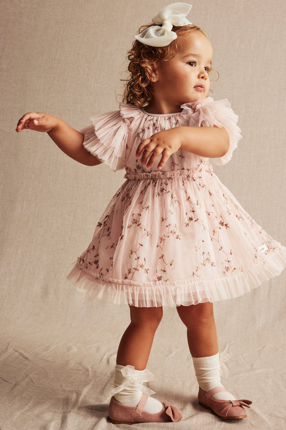 Baby pink space dye embroidered tutu dress