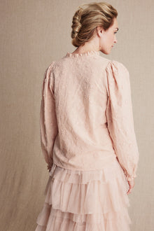 Women's pink 3D floral embroidery blouse