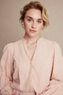 Women's pink 3D floral embroidery blouse