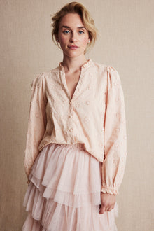 Women's pink 3D floral embroidery blouse