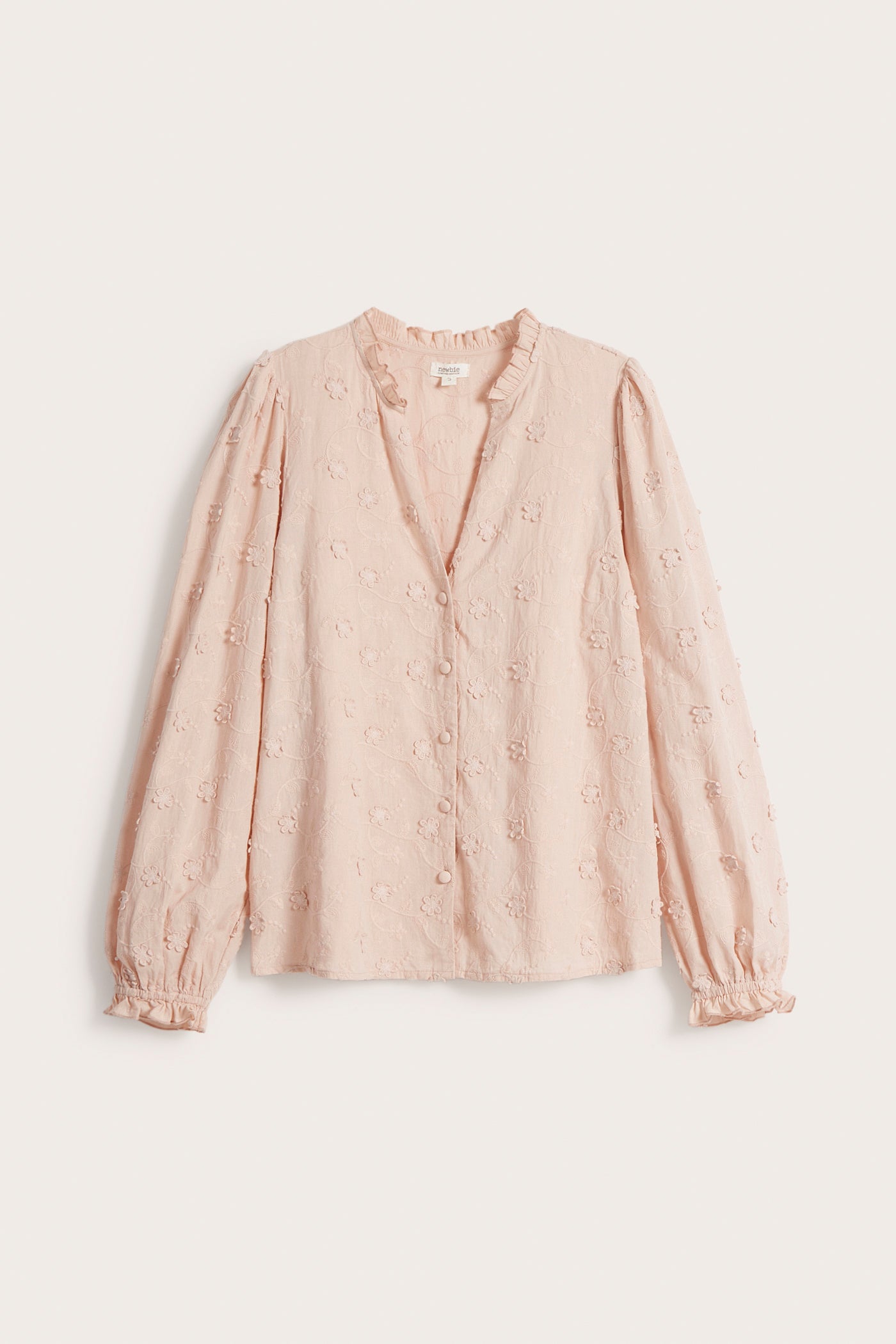 Women's pink 3D floral embroidery blouse