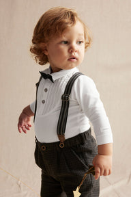 Baby white tuxedo bow tie bodysuit
