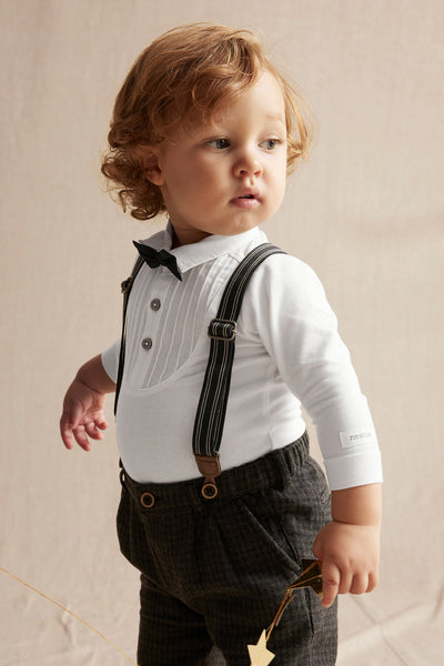 Baby white tuxedo bow tie bodysuit