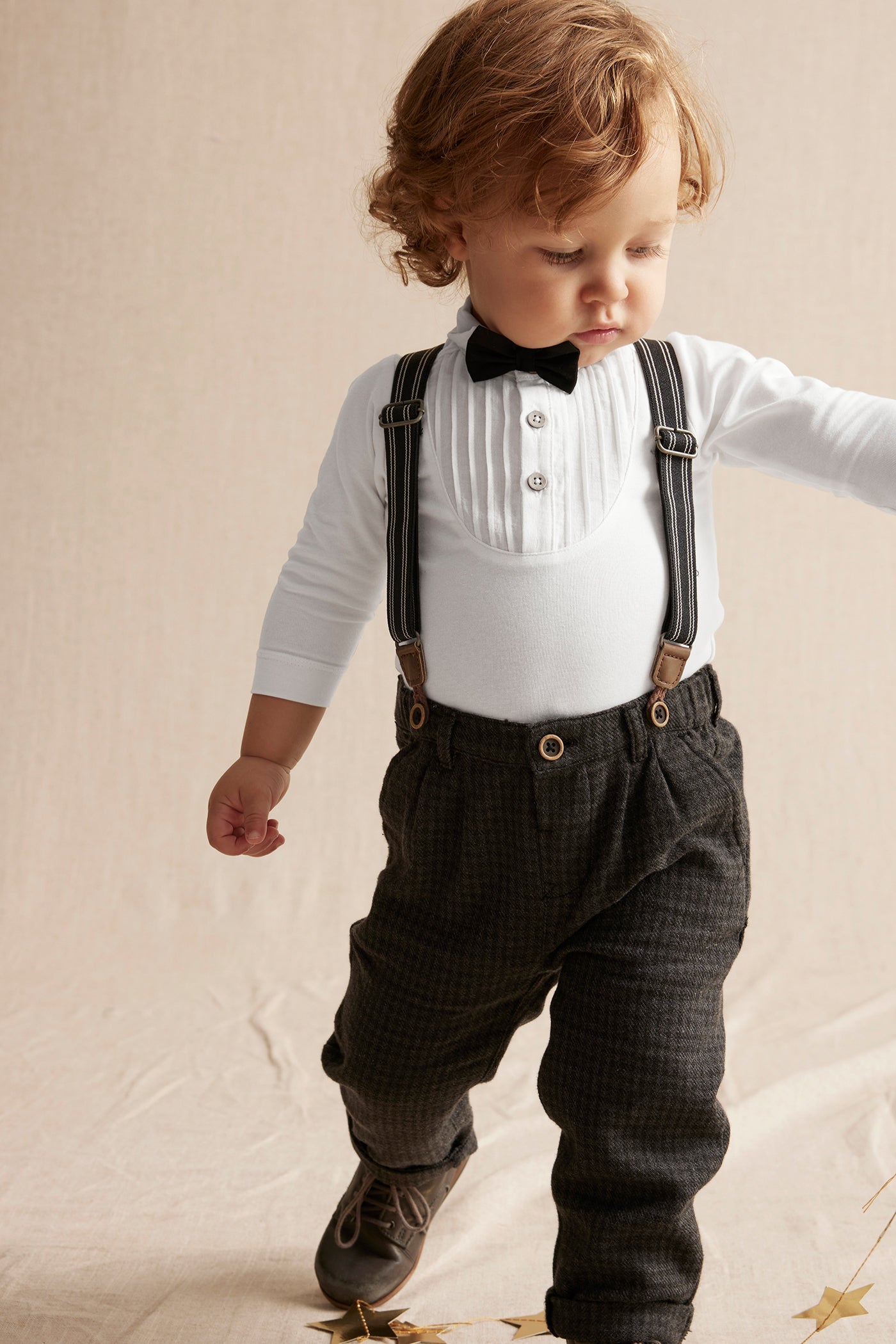 Baby white tuxedo bow tie bodysuit
