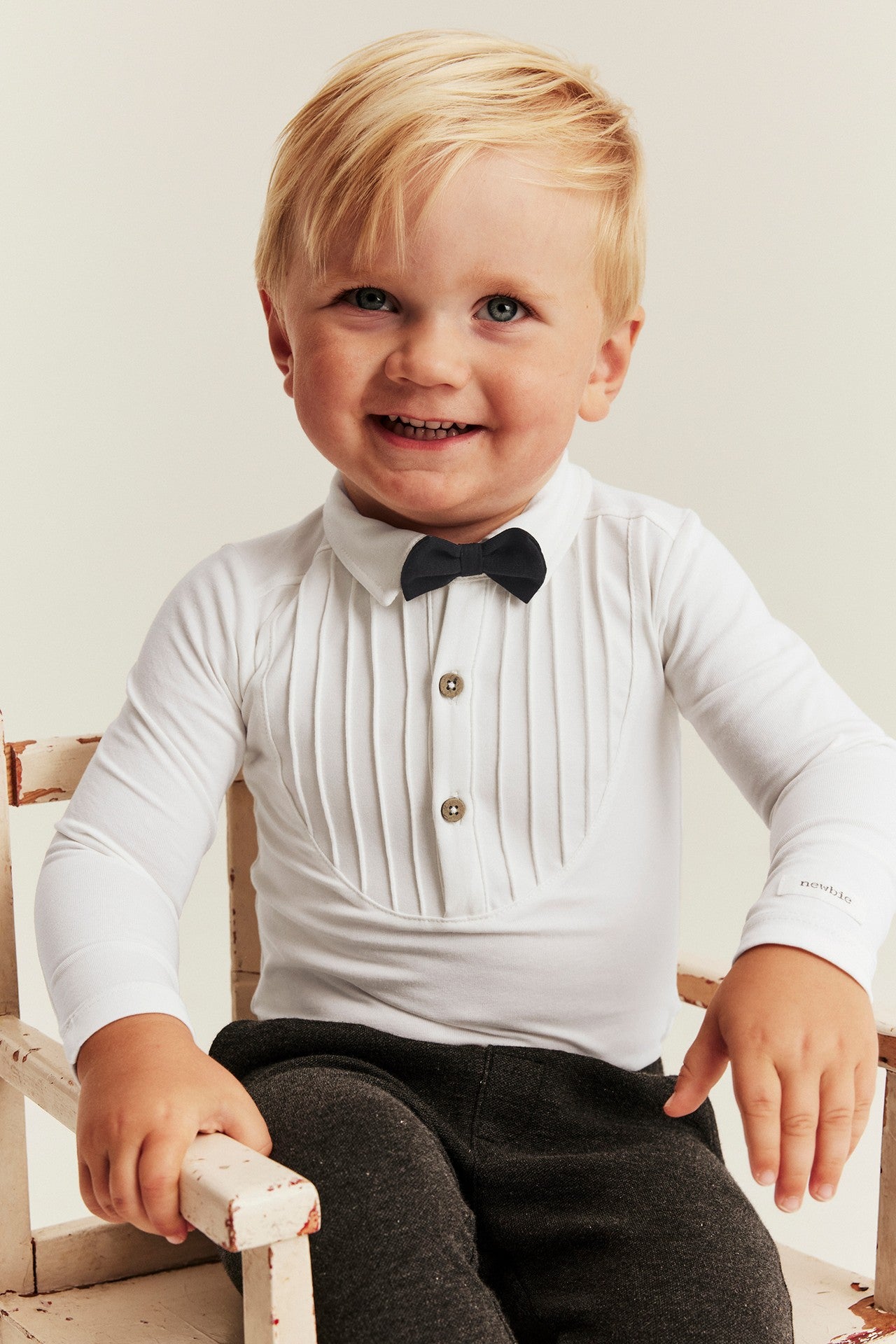 Baby white tuxedo bow tie bodysuit
