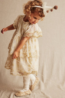 Kids' white/gold floral tutu dress