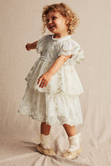 Kids' white/gold floral tutu dress