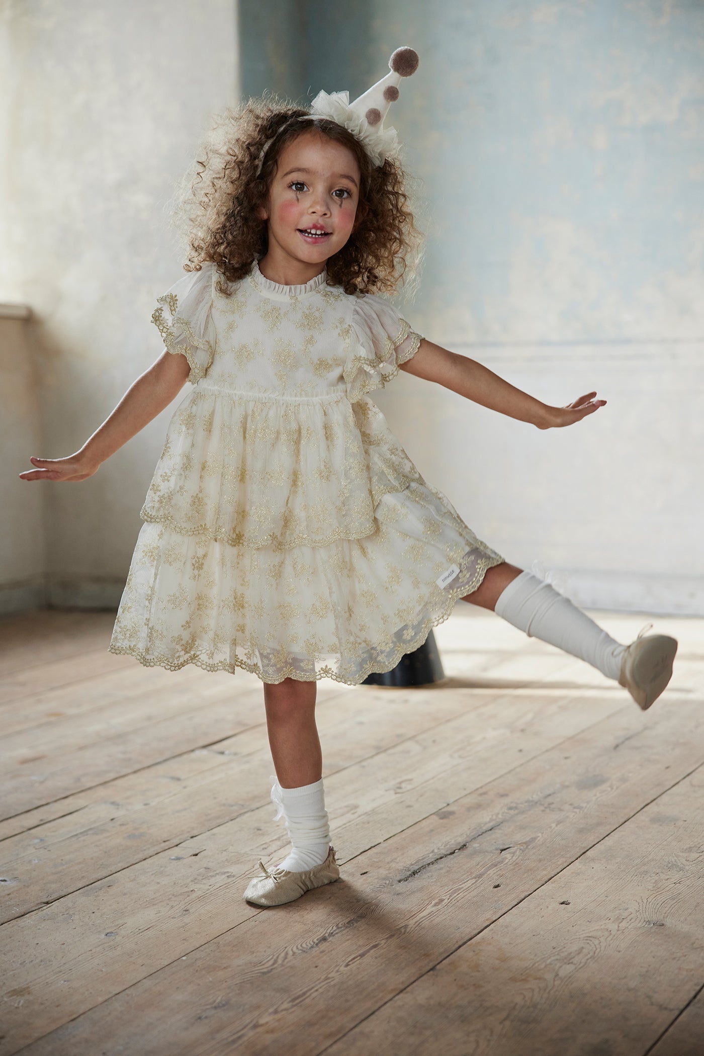 Kids' white/gold floral tutu dress
