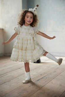 Kids' white/gold floral tutu dress