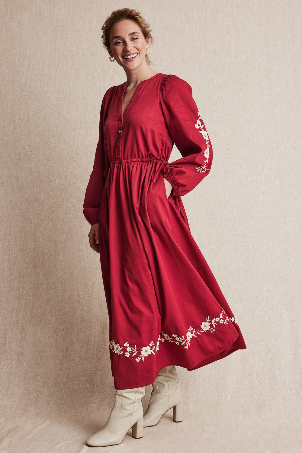 Women s red dress with embroidery