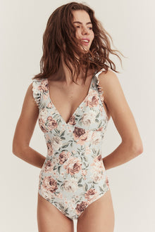 Women's blue floral swimsuit