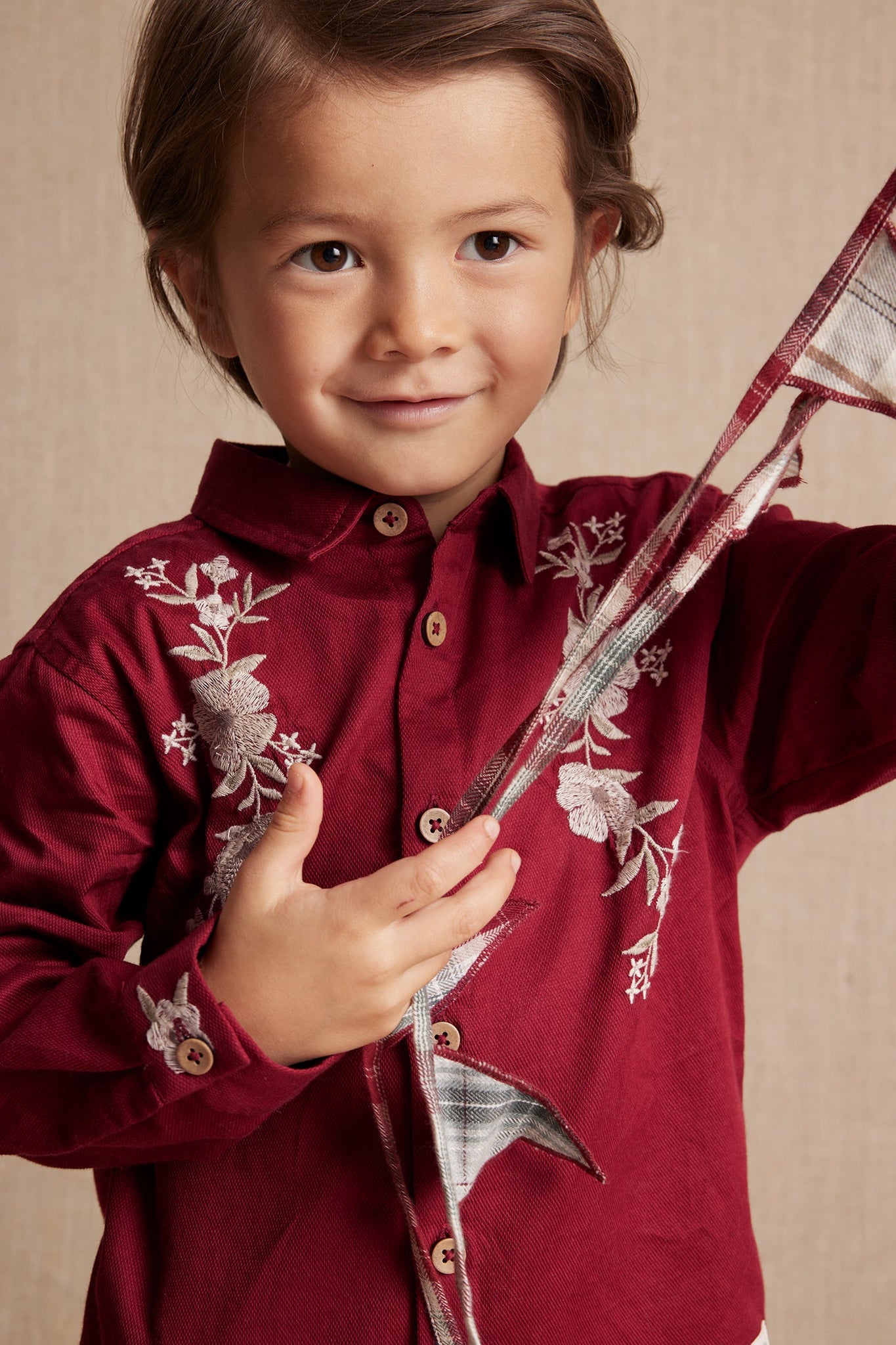 Kids red shirt with embroidery