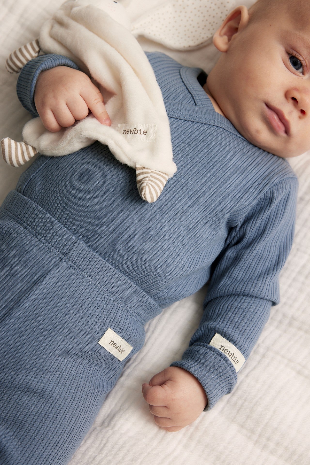 Baby blue ribbed bodysuit with extender