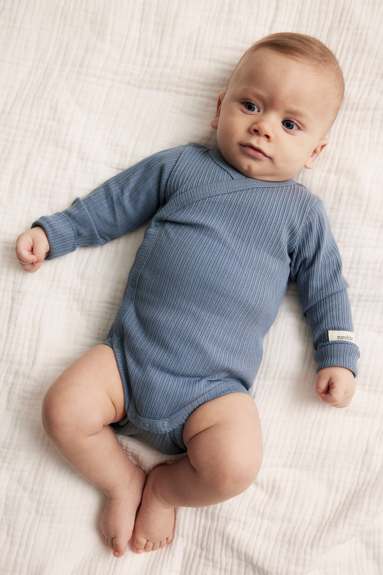 Baby blue ribbed bodysuit with extender